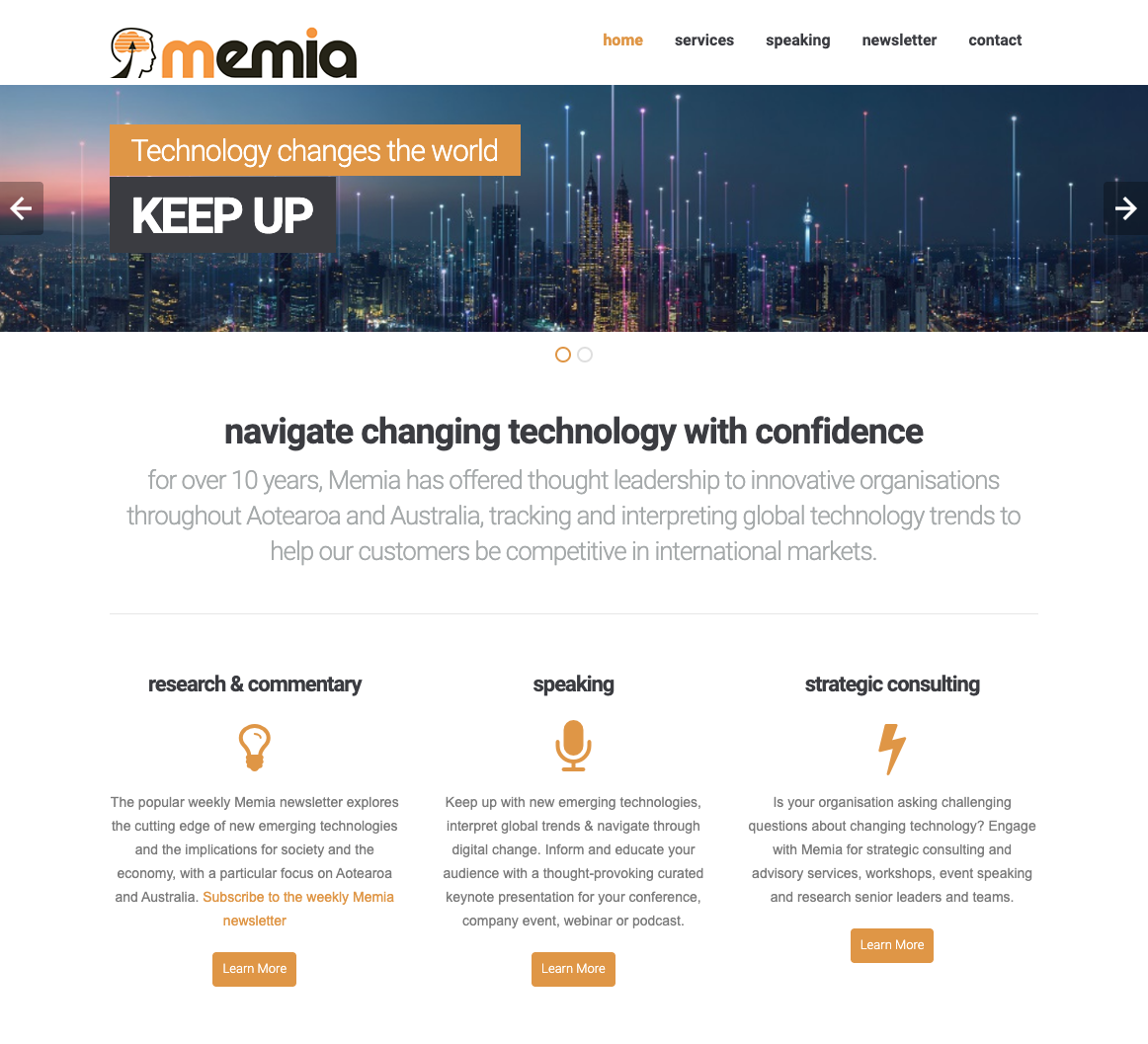 Screenshot of the old Memia website